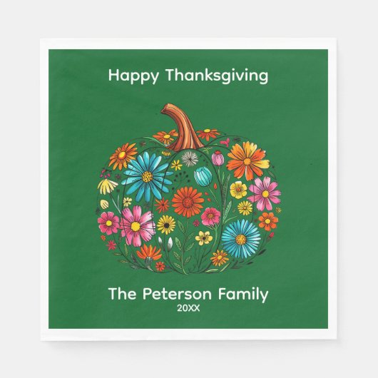 Boho Fall Floral Pumpkin Erntedank Serviette (Vorderseite)