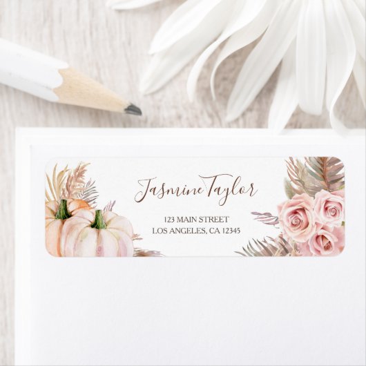 Boho Fall Floral Pumpkin Rücksendeadresse (Insitu)