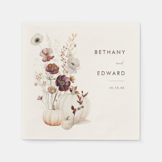 Boho Fall Floral Pumpkin Wedding Serviette (Vorderseite)