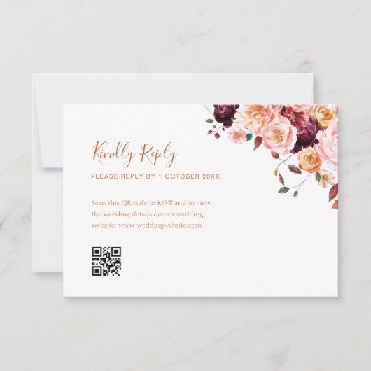 boho fall floral qr code rsvp card karte (Vorderseite)