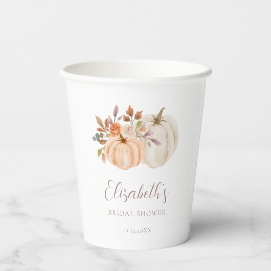 Boho Fall Floral Rustic Pumpkin Brautparty Pappbecher (Rückseite)