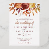 Boho Fall Floral Rustikale Blume Foliage Hochzeit Folieneinladung (Vorderseite)