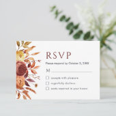 Boho Fall Floral Rustikale Blume Foliage RSVP Kart Dankeskarte (Stehend Vorderseite)