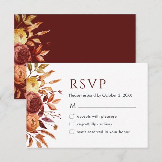 Boho Fall Floral Rustikale Blume Foliage RSVP Kart Dankeskarte (Vorne/Hinten)