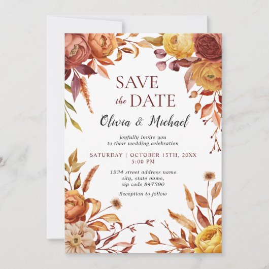 Boho Fall Floral Rustikale Blume Hochzeit Einladung (Vorderseite)