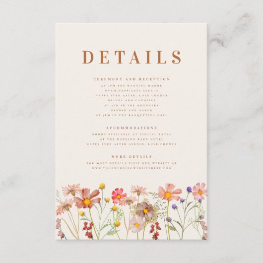 Boho Fall Floral Terracotta Hochzeit Details Begleitkarte (Vorderseite)