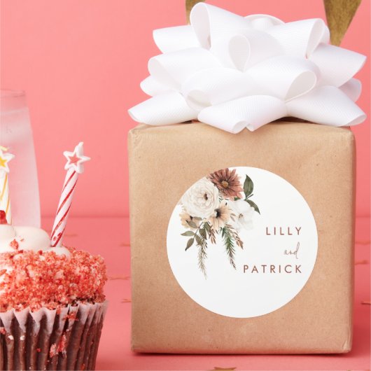 Boho Fall Floral Terracotta Wedding Runder Aufkleber (Party)