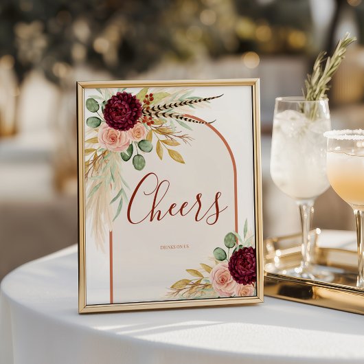 Boho Fall Floral Wedding Bar Cheers Table Sign Poster