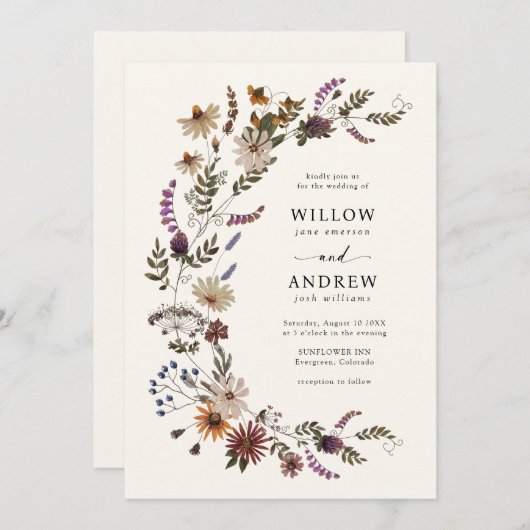 Boho Fall Floral Wedding Einladung (Vorne/Hinten)