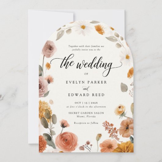 Boho Fall Floral Wedding Einladung (Vorderseite)