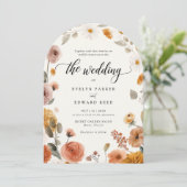 Boho Fall Floral Wedding Einladung (Stehend Vorderseite)
