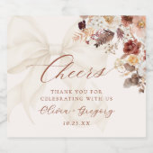 Boho Fall Floral White Bow Wedding Bierflaschenetikett (Einzelnes Label)