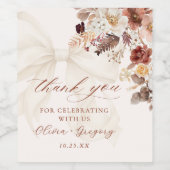 Boho Fall Floral White Bow Wedding Weinetikett (Einzelnes Label)