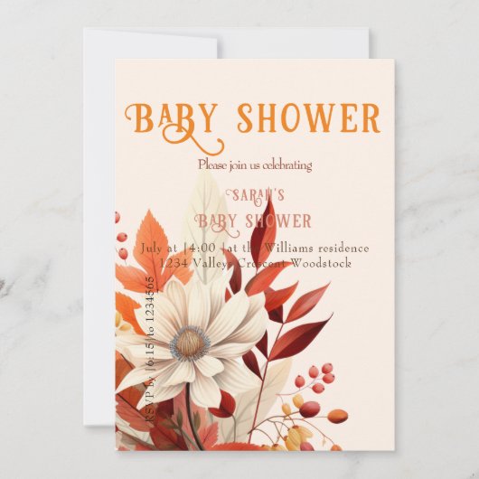 Boho fall florale Babydusche Einladung (Vorderseite)