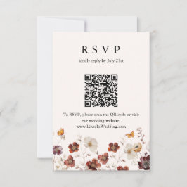 Boho Fall Florals Butterfly Wedding QR Code UAWG RSVP Karte
