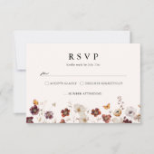 Boho Fall Florals Butterfly Wedding RSVP Karte (Vorderseite)