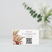 Boho Fall Florals Pampas Grass Wedding Details QR Begleitkarte (Stehend Vorderseite)