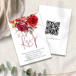 Boho Fall Florals QR Code Wedding RSVP Card Begleitkarte