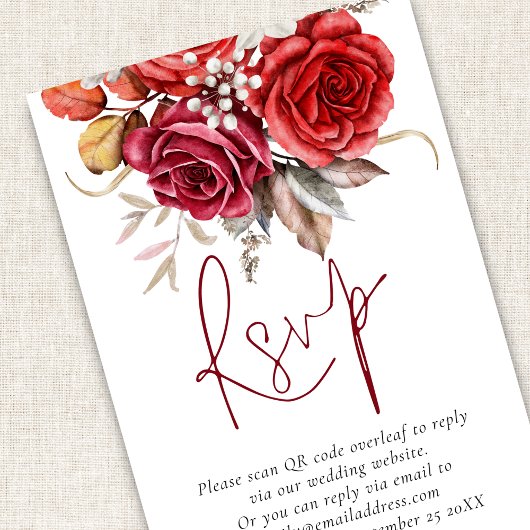 Boho Fall Florals QR Code Wedding RSVP Card Begleitkarte