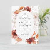 Boho Fall Foliage Hochzeit Terrakotta Rost Blume Einladung (Stehend Vorderseite)