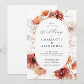 Boho Fall Foliage Hochzeit Terrakotta Rost Blume Einladung (Vorne/Hinten)