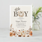 Boho Fall Ghost Floral Halloween Boy Baby Dusche Einladung (Stehend Vorderseite)