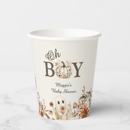 Boho Fall Ghost Floral Oh Boy Baby Shower  Pappbecher