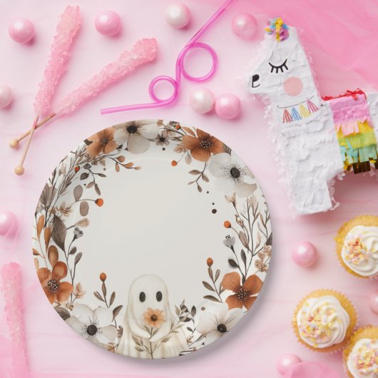 Boho Fall Ghost Floral Oh Boy Baby Shower  Pappteller (Party)
