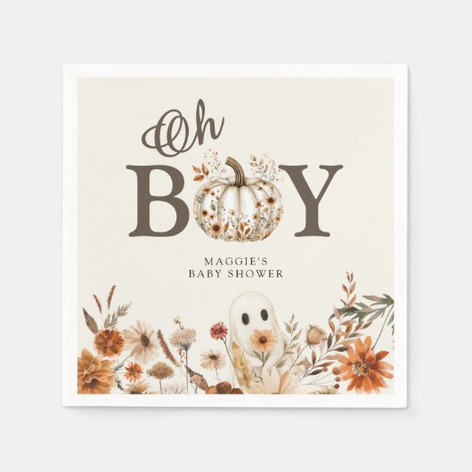 Boho Fall Ghost Floral Oh Boy Baby Shower Serviette (Vorderseite)