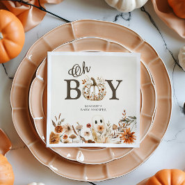 Boho Fall Ghost Floral Oh Boy Baby Shower  Serviette