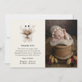 Boho Fall Ghost Wildflower Baby Shower Dankeskarte (Vorderseite)