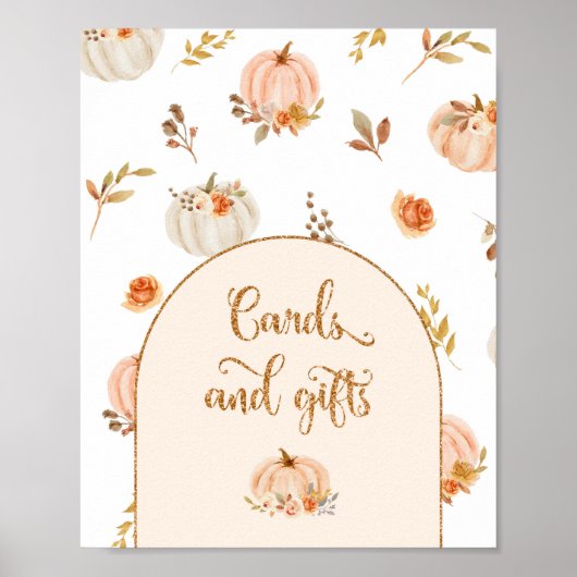 Boho Fall Gold florale Kürbiskarten und Geschenke Poster (Vorne)