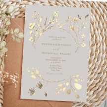 Boho Fall Gold Wildblume Hochzeitseinladung