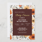 Boho Fall Herbst Blumenbraun Babydusche Einladung (Vorderseite)