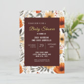Boho Fall Herbst Blumenbraun Babydusche Einladung (Stehend Vorderseite)