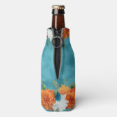 Boho Fall Herbst Floral Orange Türkis Flaschenkühler (Flasche Rückseite)