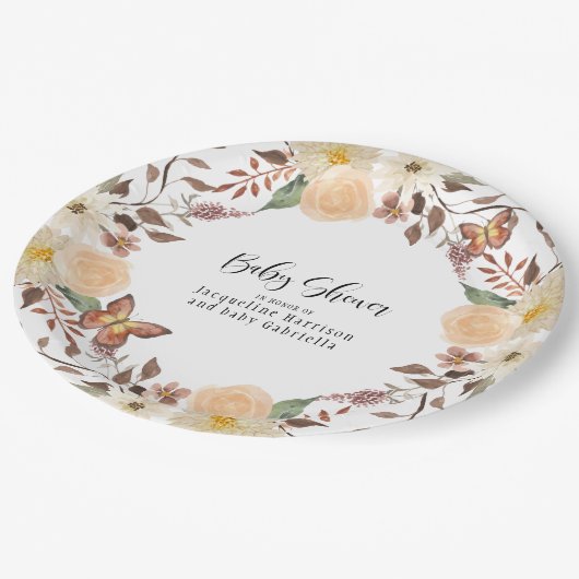 BOHO Fall Herbst Herbst Butterfly Babydusche Pappteller (Schrägansicht)