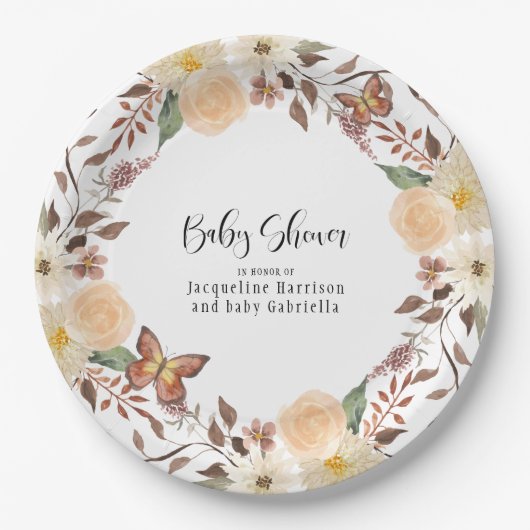 BOHO Fall Herbst Herbst Butterfly Babydusche Pappteller (Vorderseite)