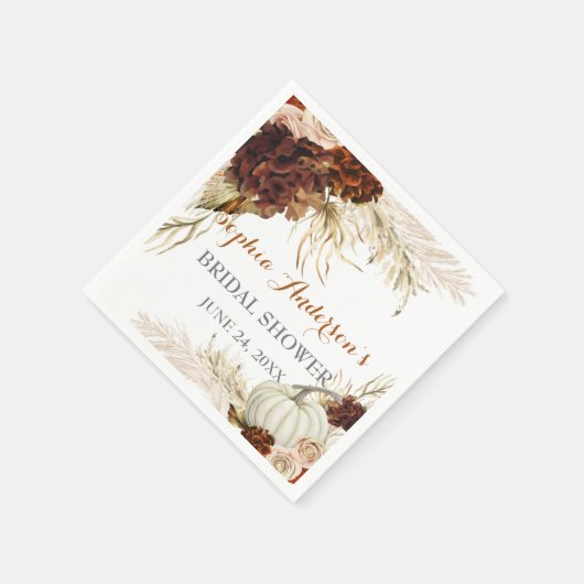 Boho Fall in Liebe Flora Burnt Orange Brautparty Serviette (Ecke)