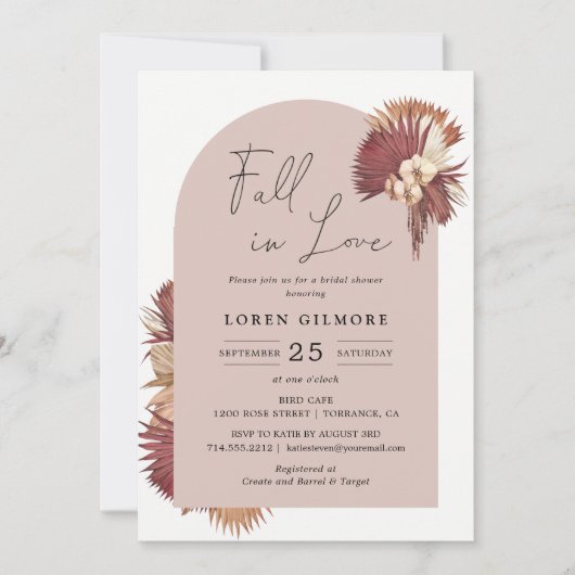 Boho Fall in Liebe Getrocknete Blätter Brautparty Einladung (Vorderseite)