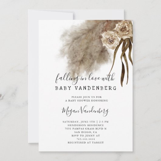 Boho Fall in Liebe Pampas Grass Kinderdusche Einladung (Vorderseite)