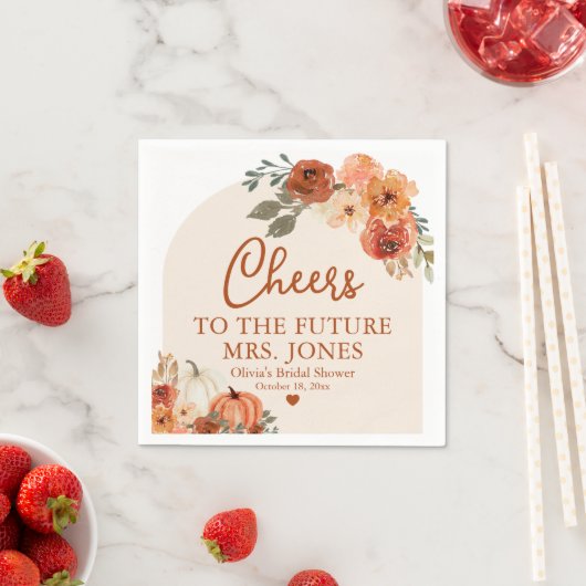 Boho Fall in Liebe Pumpkin Future Mrs. Brautparty Serviette (Beispiel)