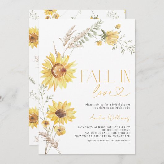 Boho Fall in Liebe Sonnenblume Botanische Einladung (Vorne/Hinten)