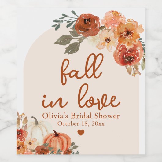 Boho Fall in Liebe Terracotta Pumpkin Brautparty Weinetikett (Einzelnes Label)