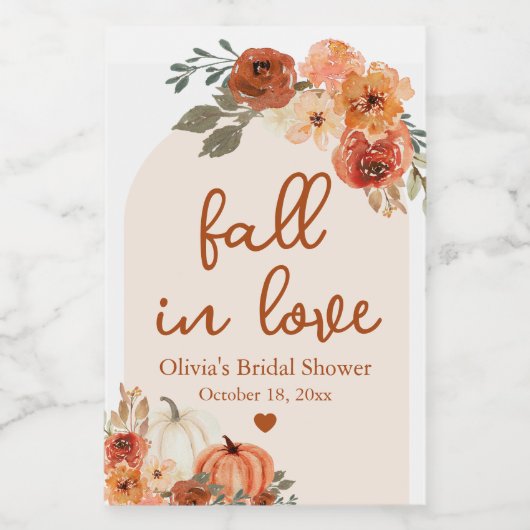 Boho Fall in Liebe Terracotta Pumpkin Brautparty Weinetikett (Einzelnes Label)