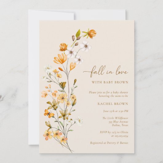Boho Fall in Liebe Wildblume Babydusche Einladung (Vorderseite)