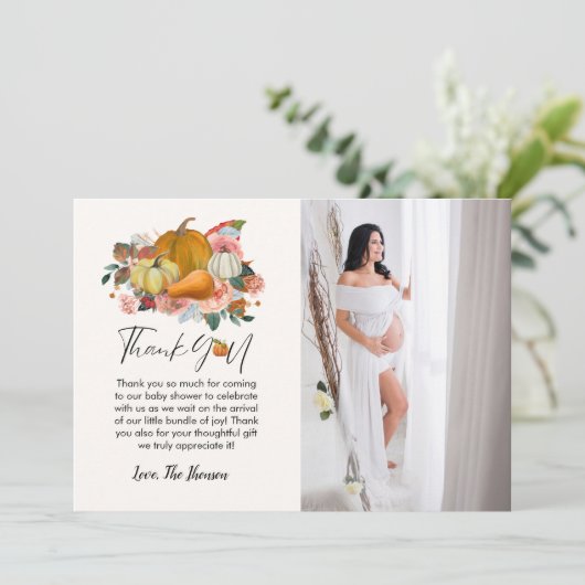 Boho Fall Kürbis Babydusche Dank Karte (Stehend Vorderseite)