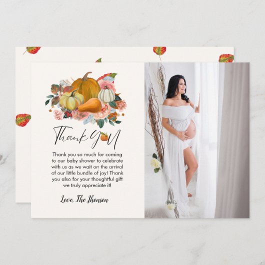 Boho Fall Kürbis Babydusche Dank Karte (Vorne/Hinten)