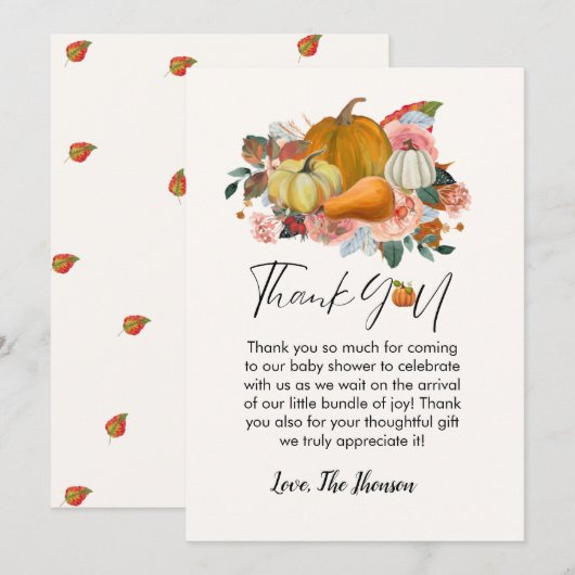 Boho Fall Kürbis Babydusche Dank Karte (Vorne/Hinten)