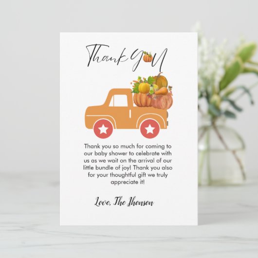 Boho Fall Kürbis Babydusche Danke Karte (Stehend Vorderseite)